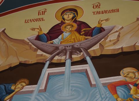 Izvorul Tămăduirii (frescă în pridvorul Bisericii cu hramul Izvorul Tămăduirii)